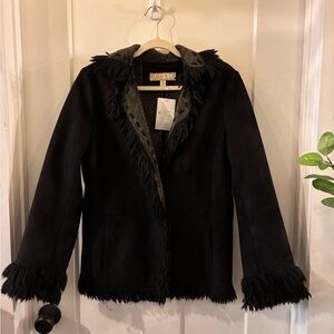 Women's Black Fringe Teddy Jacket